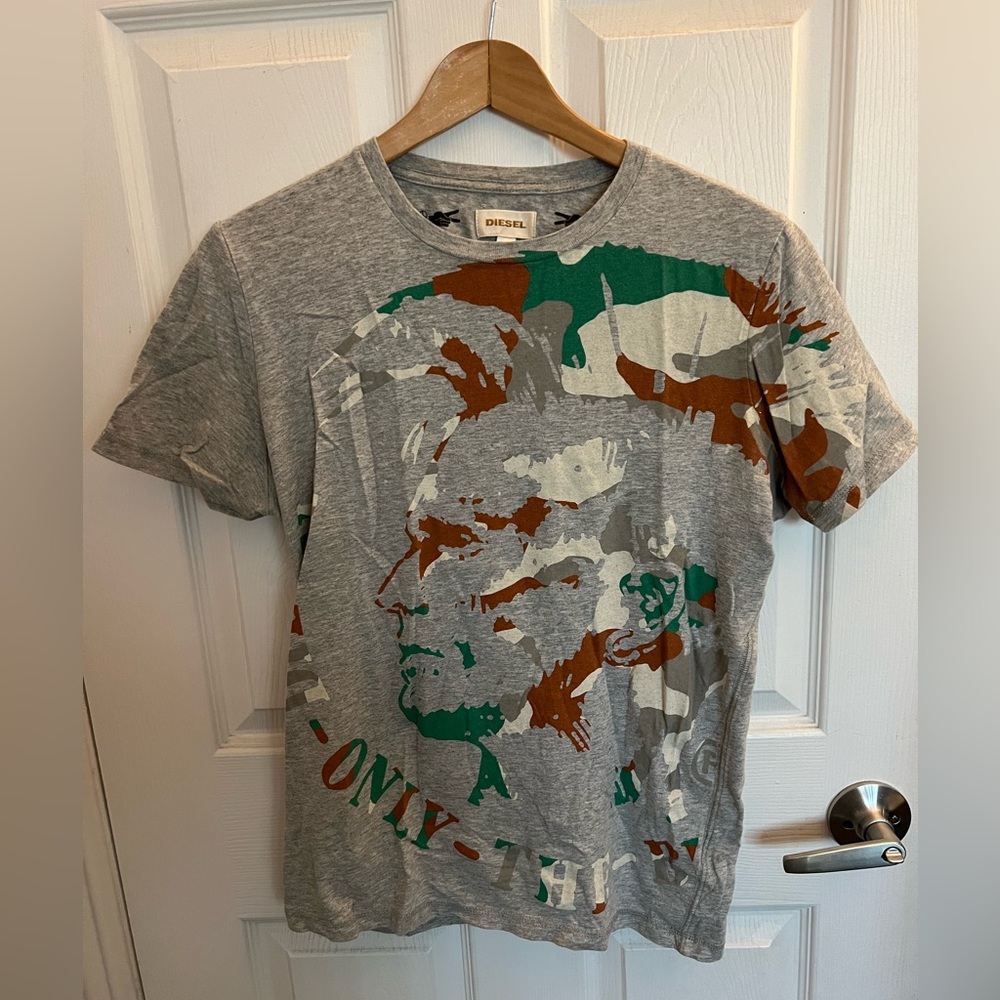 Diesel Gray T-Shirt with multicolor graphic front